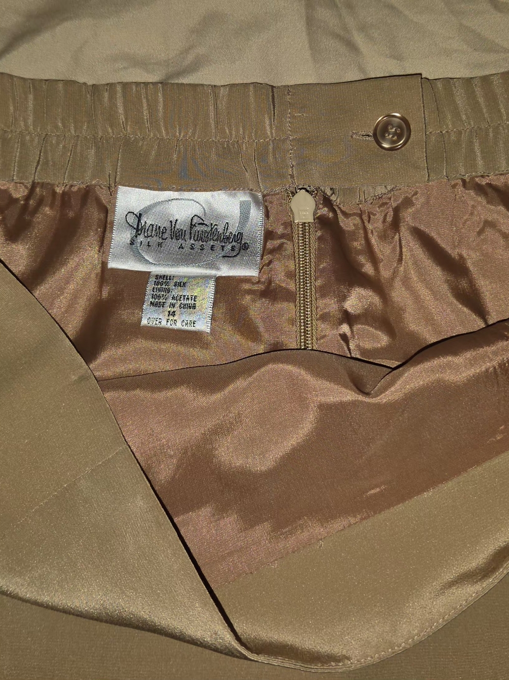 Diane Von Furstenberg "Silk Assets Collection" Golden Tan Silk Skirt